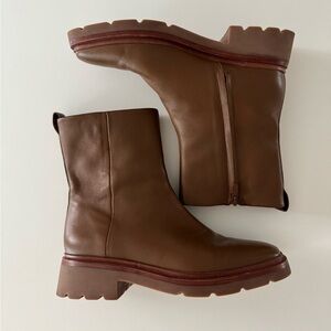 Vince Remi Smooth Leather Boot With Chunky Rubber Sole Women’s Size 8 Brown